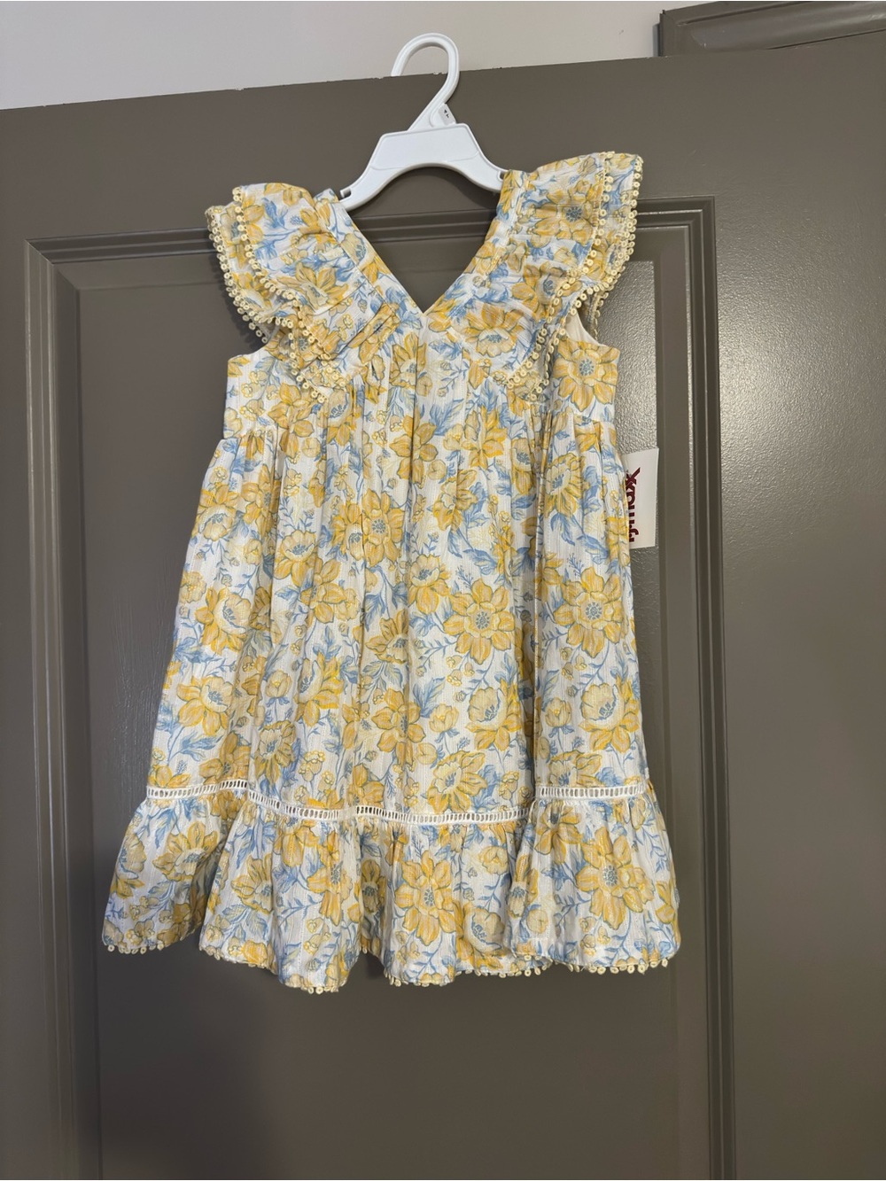 T.J.Maxx Yellow and Light Blue Floral Ruffle Dress